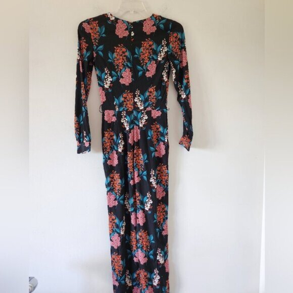 MASSIMO DUTTI | Floral Jumpsuit Black Pink Viscose Sz 2 - Picture 4 of 11